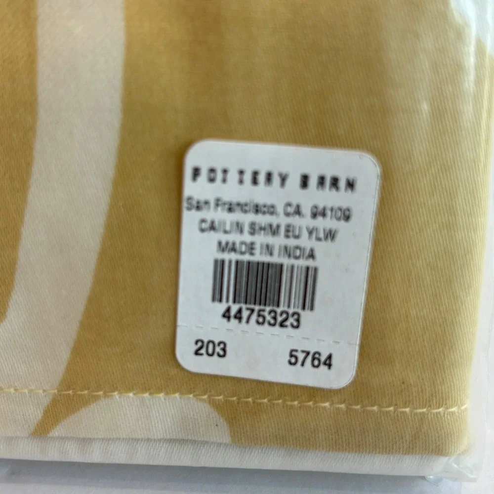 Pottery Barn Euro Sham Pillow Cover‎ Cailin Scroll Yellow White Cotton NWT